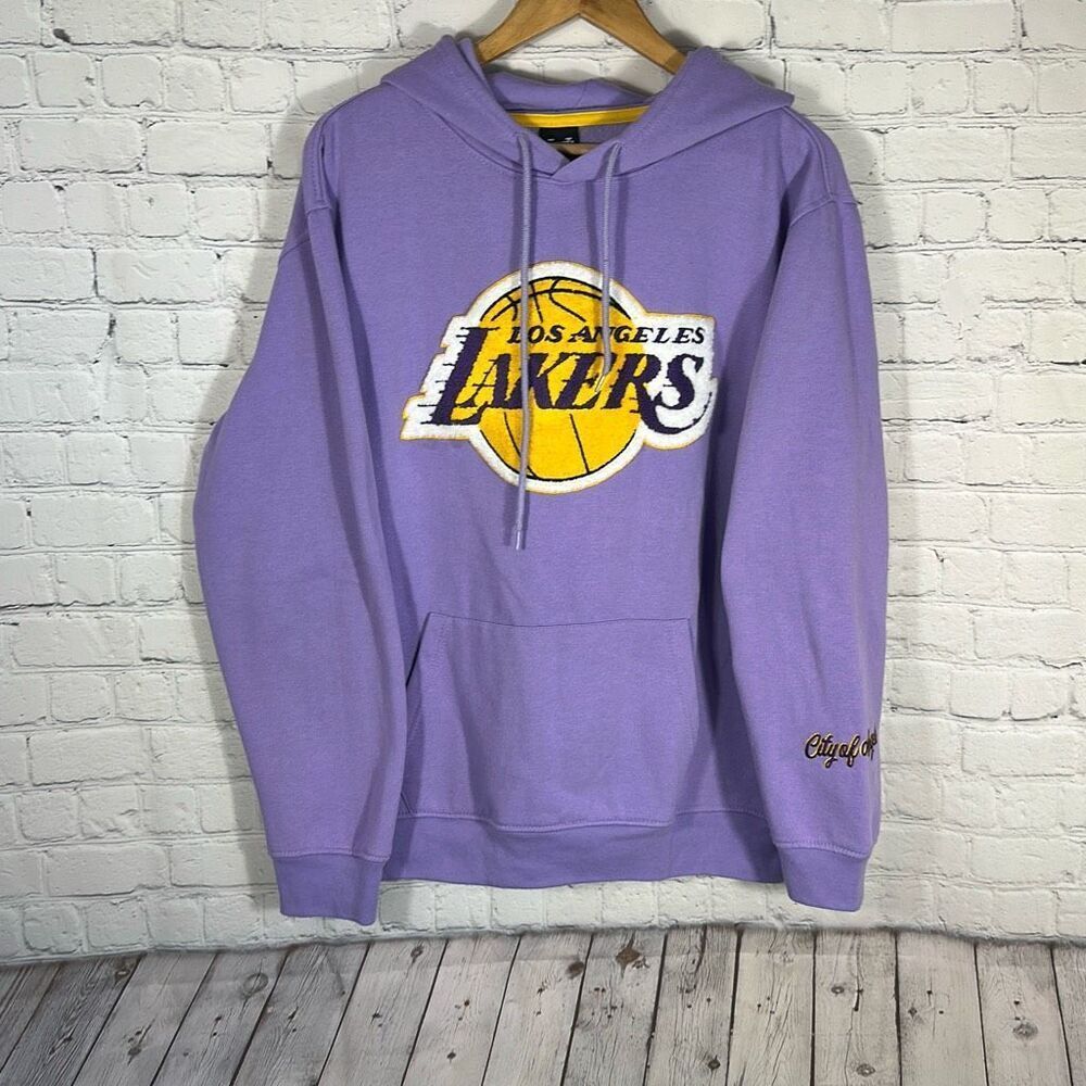 Ultra Game NBA Los Angeles Lakers Purple Chenille Patch Hoodie‎ Mens Large L